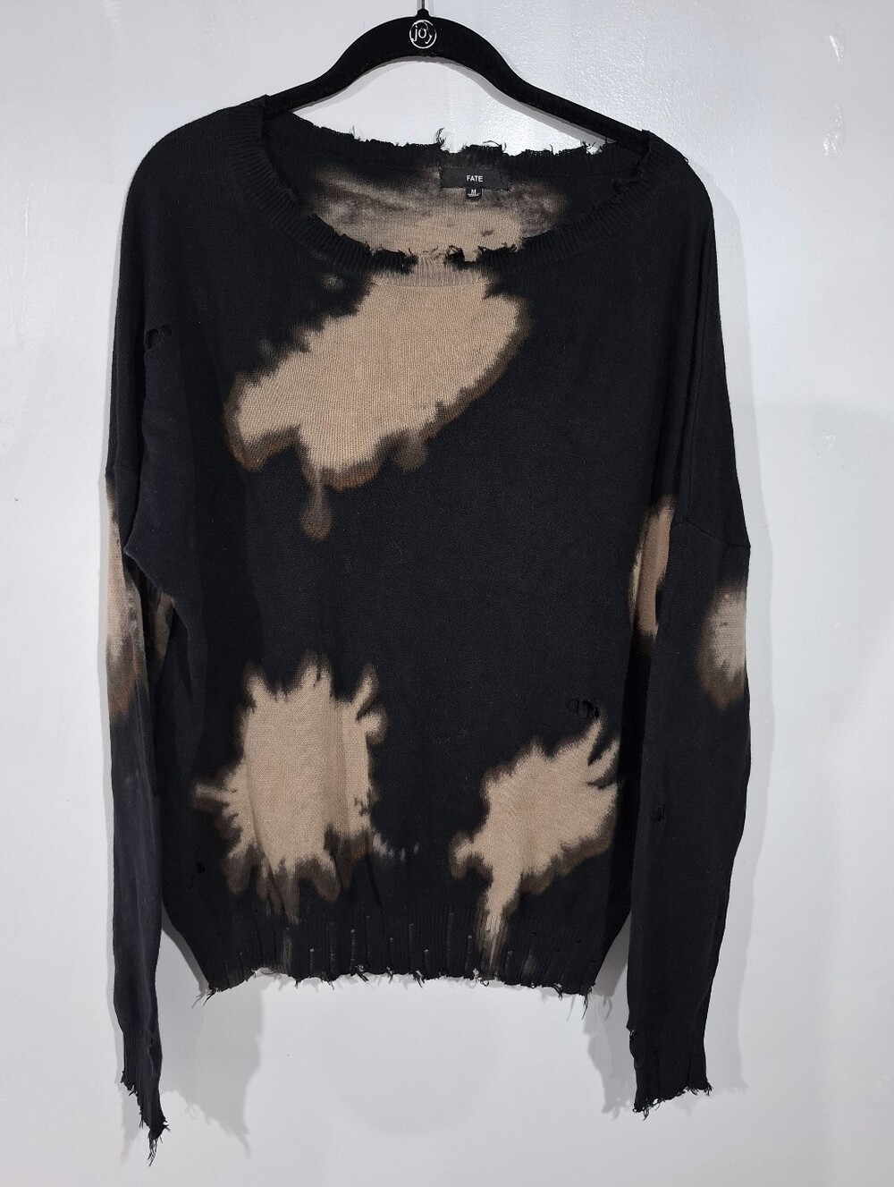 Fate Women's Distressed Tie-Dye Bleach Flayed Sweater Cotton M Grunge streetwear